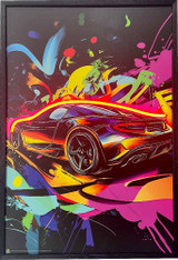 Exotic Sports Car Framed LED Neon Light Canvas Print - 24" x 36"