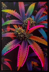 Herbal Cannibis Leaves Framed LED Neon Light Canvas Print - 24" x 36"