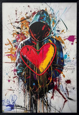 Hip Hop Heart Framed LED Neon Light Canvas Print - 24" x 36"