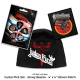 Judas Priest Officially Licensed Gift Set - 1 Jersey Beanie, 1 Standard Woven Patch, 1 Set of Five Guitar Picks