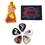 David Bowie Officially Licensed Gift Set - 1 Woven Standard Patch, 1 Embroidered Patch, 1 Set of Five Guitar Picks