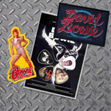David Bowie Officially Licensed Gift Set - 1 Woven Standard Patch, 1 Embroidered Patch, 1 Set of Five Guitar Picks