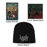 Lamb of God Officially Licensed Band Merch Gift Set - 1 Embroidered Beanie, 1 Set of Five Guitar Picks, 1 Standard Woven Patch
