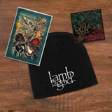 Lamb of God Officially Licensed Band Merch Gift Set - 1 Embroidered Beanie, 1 Set of Five Guitar Picks, 1 Standard Woven Patch
