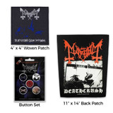 Mayhem Officially Licensed Band Merch Gift Set - 1 Back Patch, 1 Set of Five Button Badges, 1 Standard Woven Patch