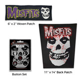 Misfits Officially Licensed Band Merch Gift Set - 1 Back Patch, 1 Set of Five Button Badges, 1 Embroidered Patch