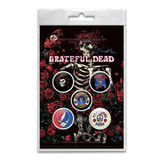 Grateful Dead Officially Licensed Band Merch Gift Set - 1 Fabric Poster, 1 Set of Five Button Badges, 1 Standard Woven Patch
