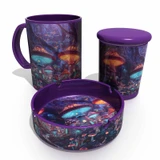 Mushroom Village Buzz Mug Trifecta 3pc Set - 16oz Coffee Mug, 6oz Stash Jar, & Ashtray