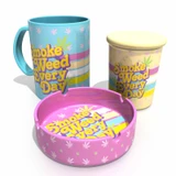 Smoke Weed Everyday Buzz Mug Trifecta 3pc Set - 16oz Coffee Mug, 6oz Stash Jar, & Ashtray