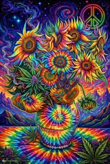 Psychedelic Van Gogh Sunflowers - Non-Flocked Blacklight Poster 24" x 36"