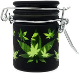 Airtight Glass Mini Stash Jar 1.5 Oz - Green Leaves  Design