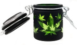 Airtight Glass Mini Stash Jar 1.5 Oz - Green Leaves  Design
