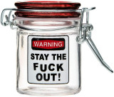 Airtight Glass Mini Stash Jar 1.5 Oz - Warning - Stay The F*ck Out Design