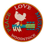 Woodstock - Peace Love Music - Iron On Embroidered Patch 3.25" Round Image