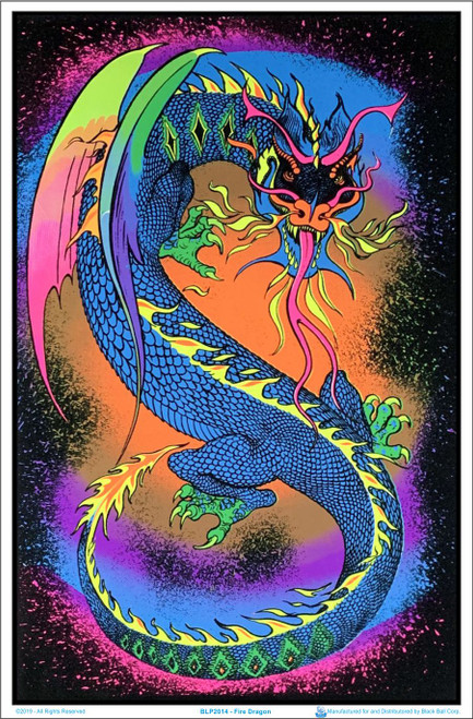 Image of Fire Breathing Dragon - Blacklight Flocked Poster Image of Fire Breathing Dragon - Blacklight Flocked Poster