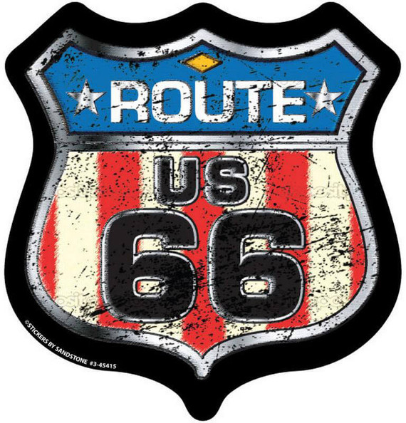 American Flag US Route 66 Shield - Postcard Sized Vinyl Sticker 4.25" x 4"