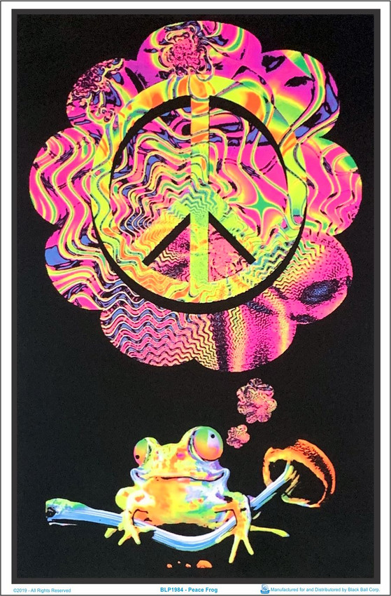 Mushroom Peace Frog Blacklight Poster 23 x 35