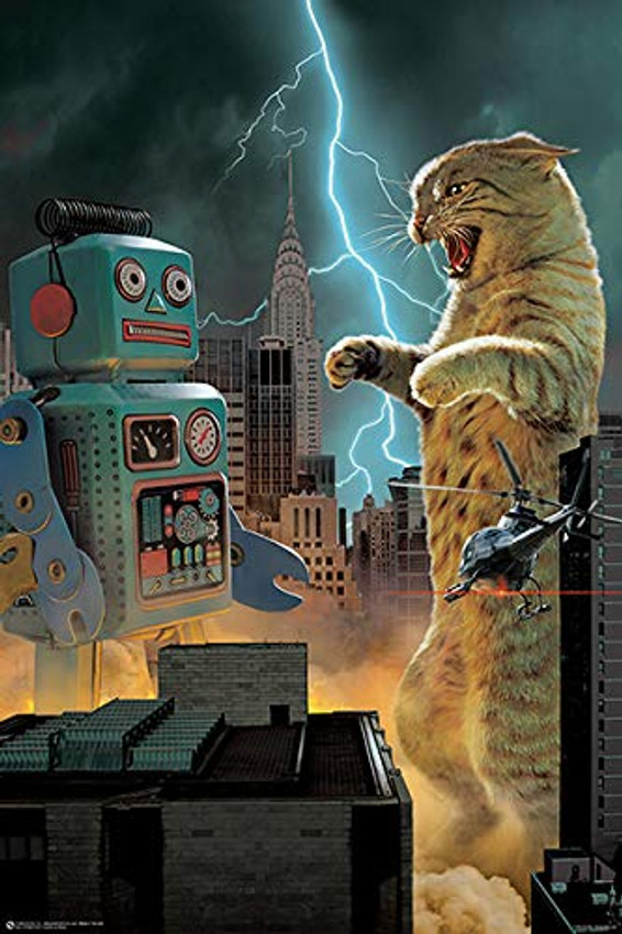 Catzilla vs Robot Print Poster Image