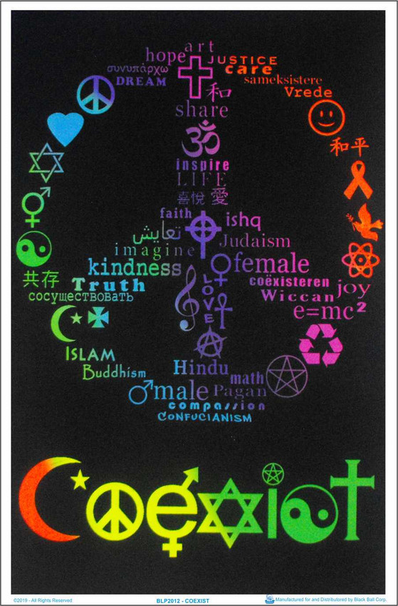 Co-Exist Zen Peace Sign Blacklight Poster - Flocked - 23-by-35 Inches