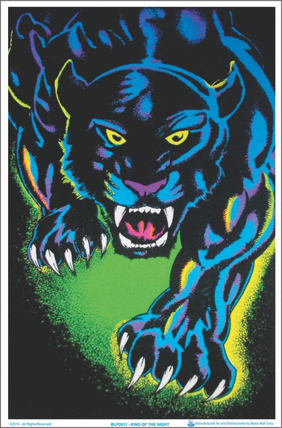 ブラックパンサー ポスター King of the Night ヴィンテージ King of The Night Panther Black Cat Blacklight Poster - Flocked