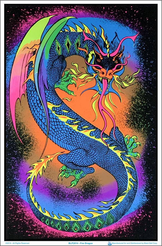 Fire Breathing Dragon - Blacklight Flocked Poster 23-by-35 Inches