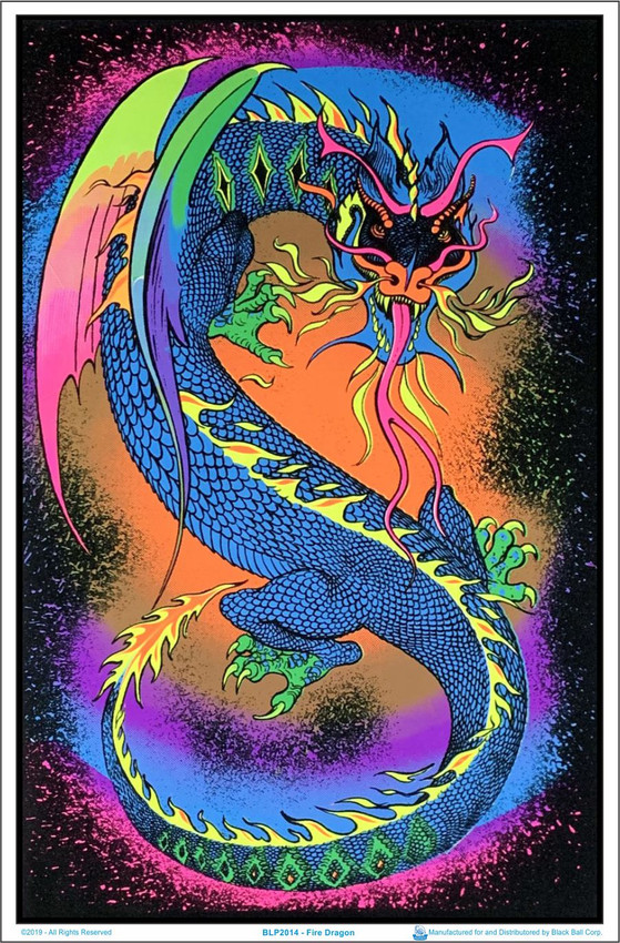 Image of Fire Breathing Dragon - Blacklight Flocked Poster