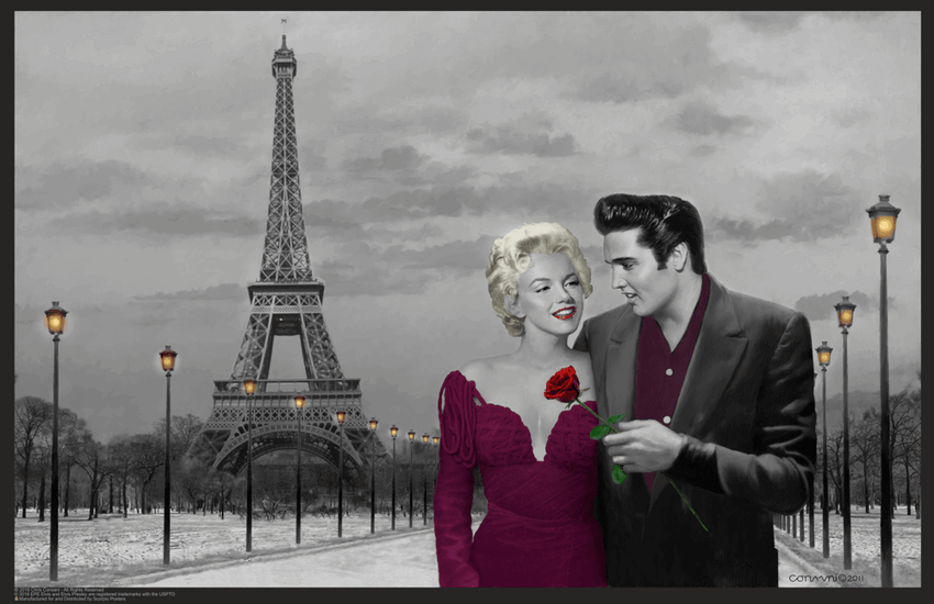 Paris Sunset with Elvis and Marilyn by Chris Consani Mini Poster- 17" x 11"