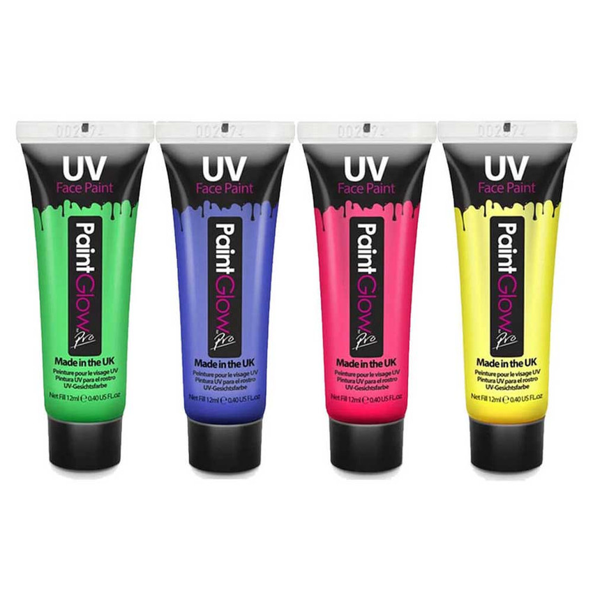 UV (Blacklight) Face Paint and UV Body Paint 12ml - 4pk