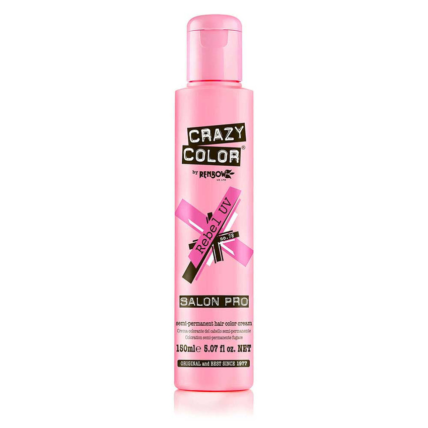 Crazy Color Salon Pro Semi Permanent UV/Blacklight Reactive Hair Color - 150ml Bottle Rebel UV (Neon Pink)