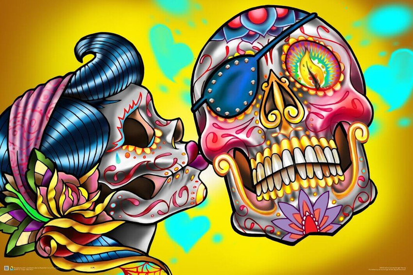 Sugar Skulls Kiss by James Danger Harvey Poster 36" x 24"