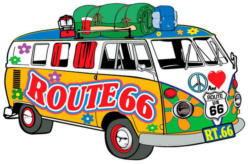 Route 66 Hippie 60's Bus - Postcard Sized Vinyl Sticker 6" x 4"
