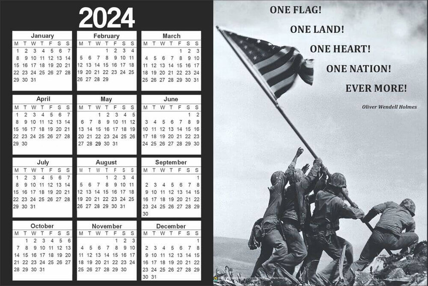 Iwo Jima - 2024 Yearly Wall Calendar Poster 18" x 12"