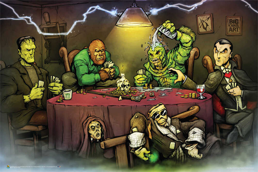 Monsters Playing Poker by Big Chris Poster - 36" x 24