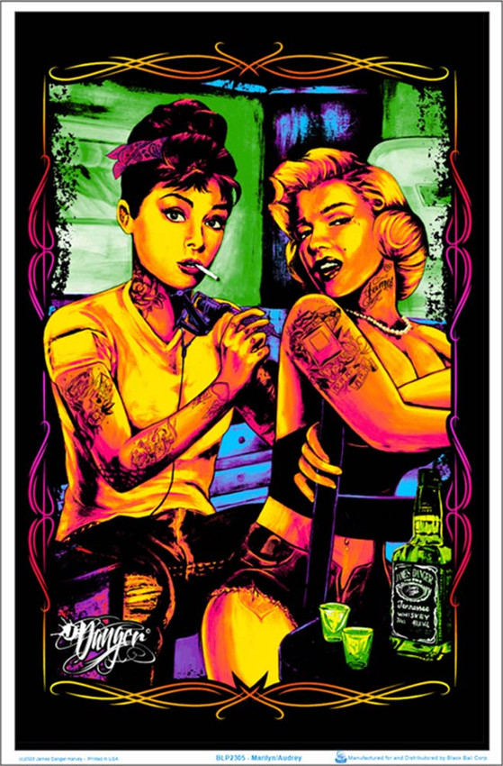 Audrey & Marilyn Tattoo by James Danger Harvey Blacklight Poster, Officially Licensed - 23 x 35 in. Audrey & Marilyn Tattoo by James Danger Harvey Blacklight Poster, Officially Licensed - 23 x 35 in.