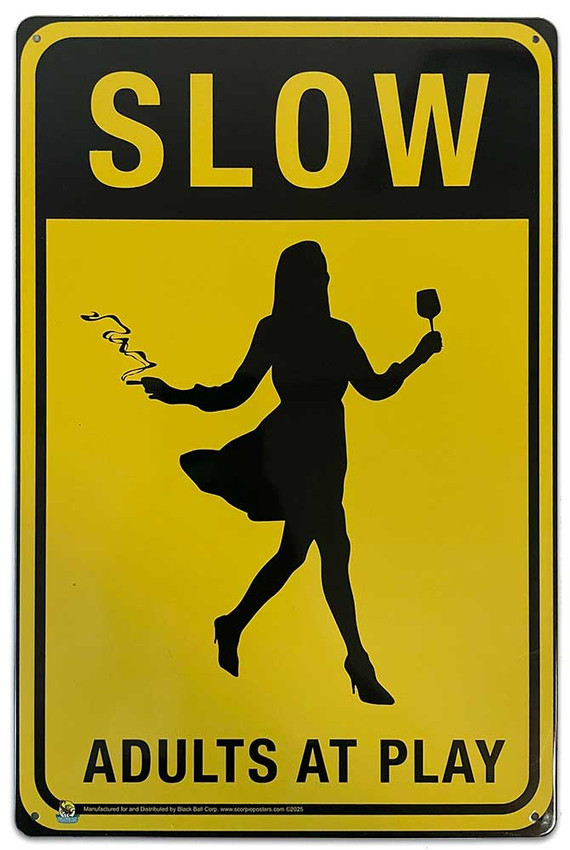 Slow, Adults at Play Tin Sign - 20x30cm - 7.87" x 11.81" Slow, Adults at Play Tin Sign - 20x30cm - 7.87" x 11.81"