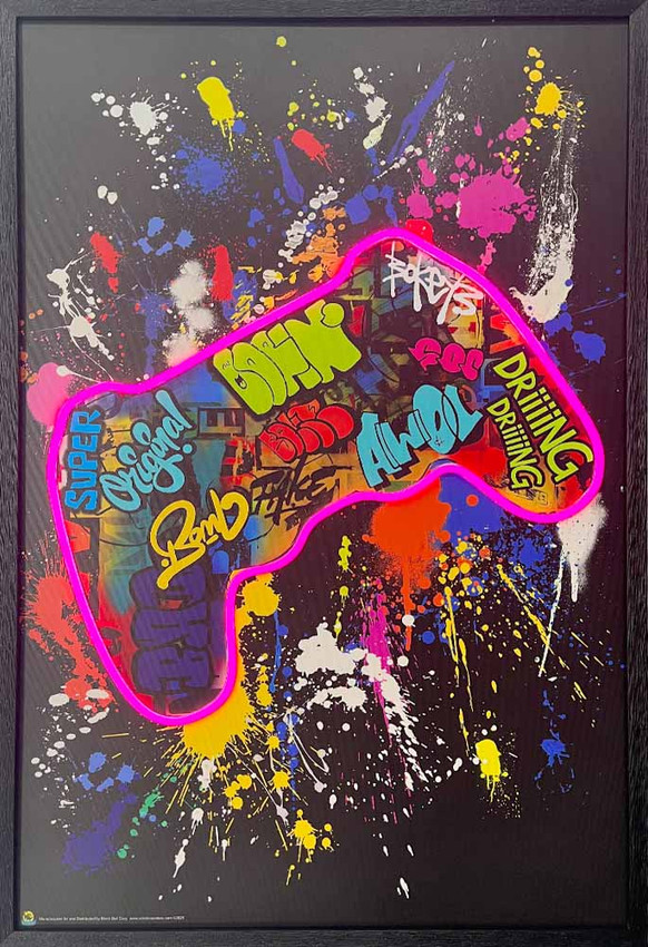 Gaming Controller Framed LED Neon Light Canvas Print - 24" x 36" Gaming Controller Framed LED Neon Light Canvas Print - 24" x 36"