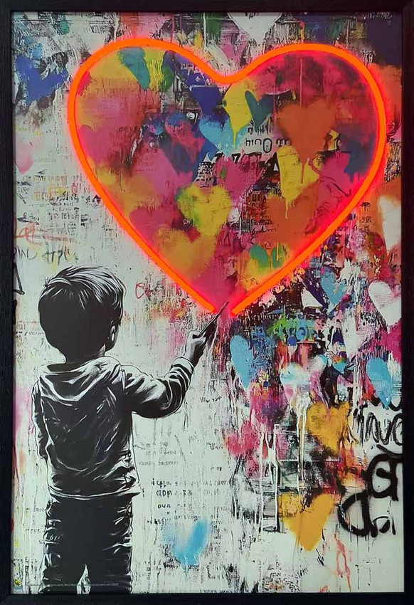 Love Boy Banksy Style Framed LED Neon Light Canvas Print - 24" x 36" Love Boy Banksy Style Framed LED Neon Light Canvas Print - 24" x 36"