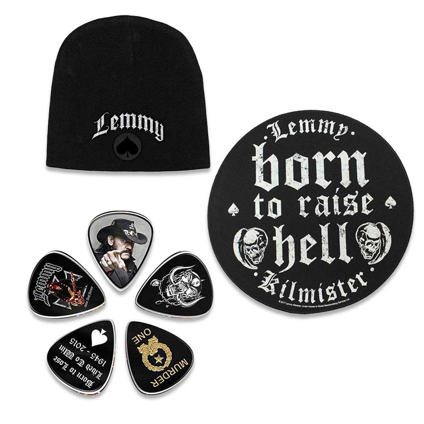 Lemmy Officially Licensed Gift Set - 1 Embroidered Beanie, 1 Woven Back Patch, 1 Set of Five Guitar Picks