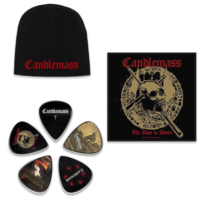 Candlemass Officially Licensed Gift Set - 1 Embroidered Beanie, 1 Standard Woven Patch, 1 Set of Five Guitar Picks