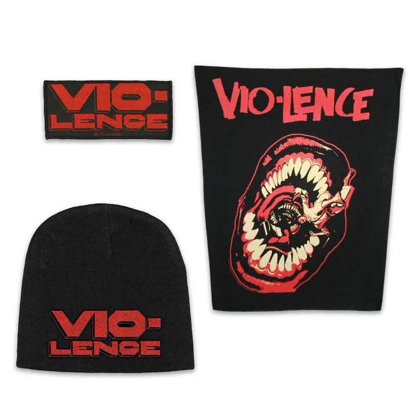Vio-Lence Officially Licensed Band Merch Gift Set - 1 Jersey Beanie, 1 Back Patch, 1 Standard Woven Patch