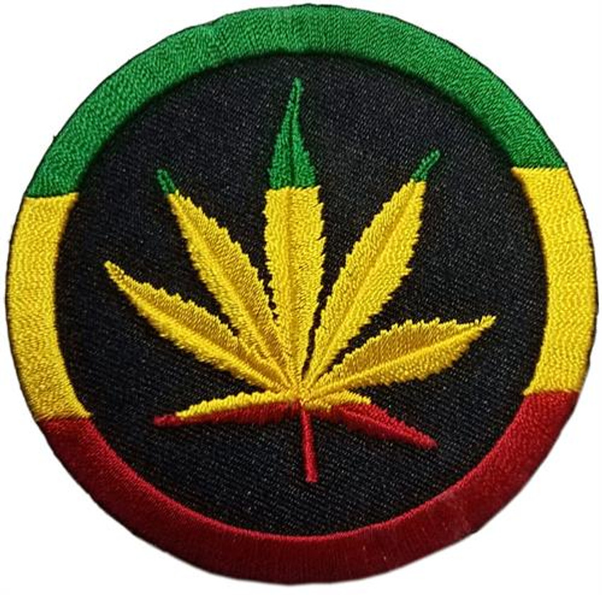 Rasta Leaf - Embroidered Sew On Patch 3" Round Image