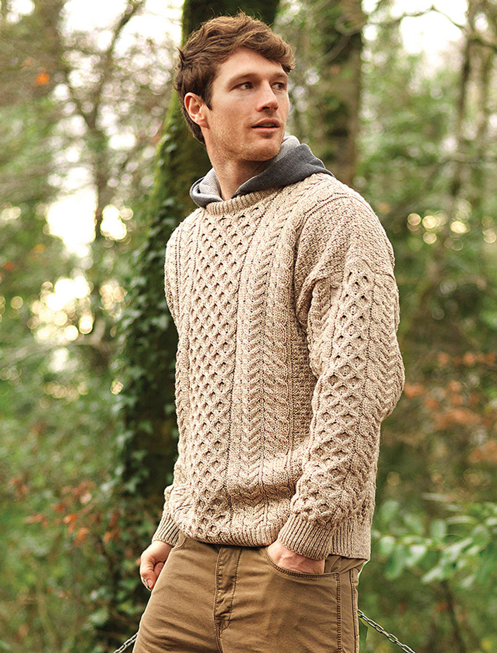 Original Aran Traditional Crew Aran Sweater Unisex 2514- Denim, Aran  Knitting Patterns For Men's Sweaters