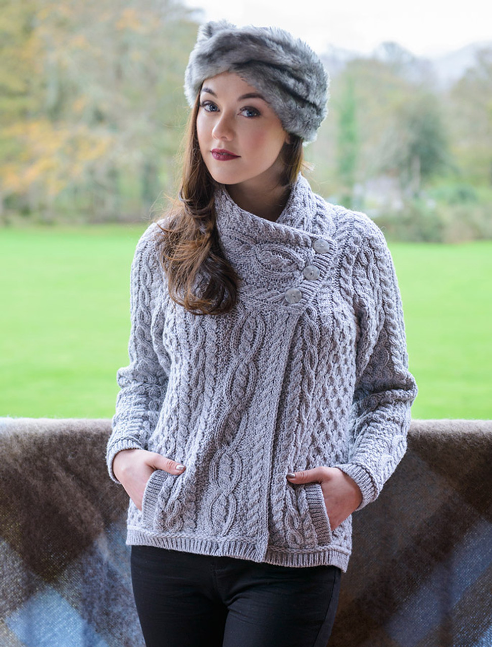 Aran Cable Crossover Neck Sweater