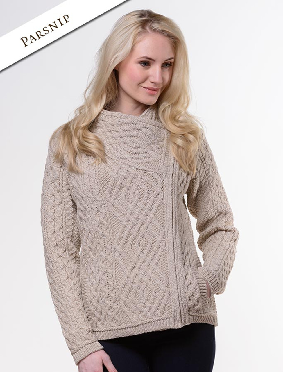 Cable Knit Jacket with Celtic Knot Side Zip | Aran Sweater Market