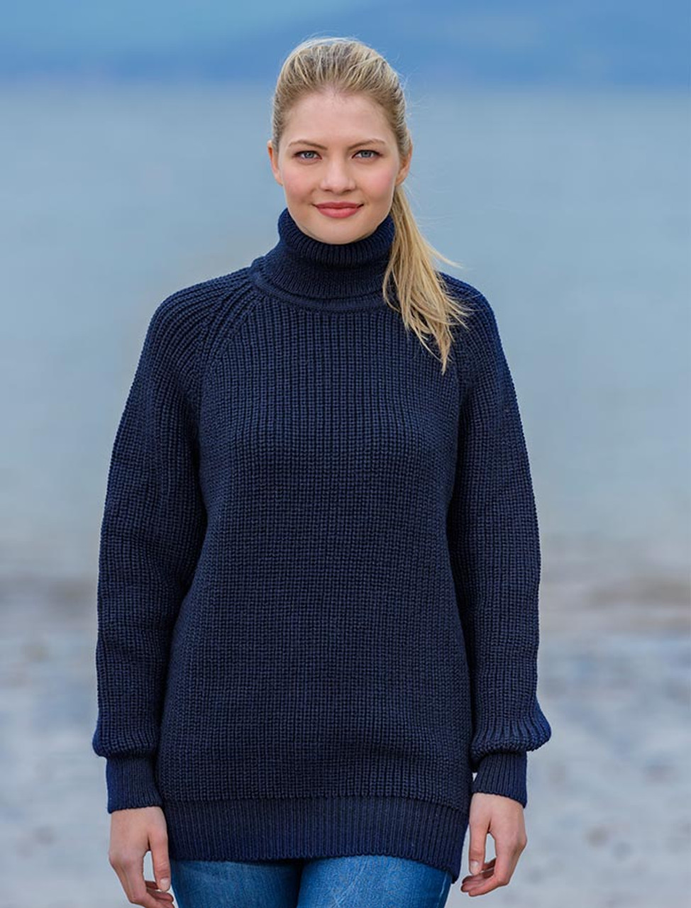 Women's Merino Ribbed Turtleneck Sweater, Irish