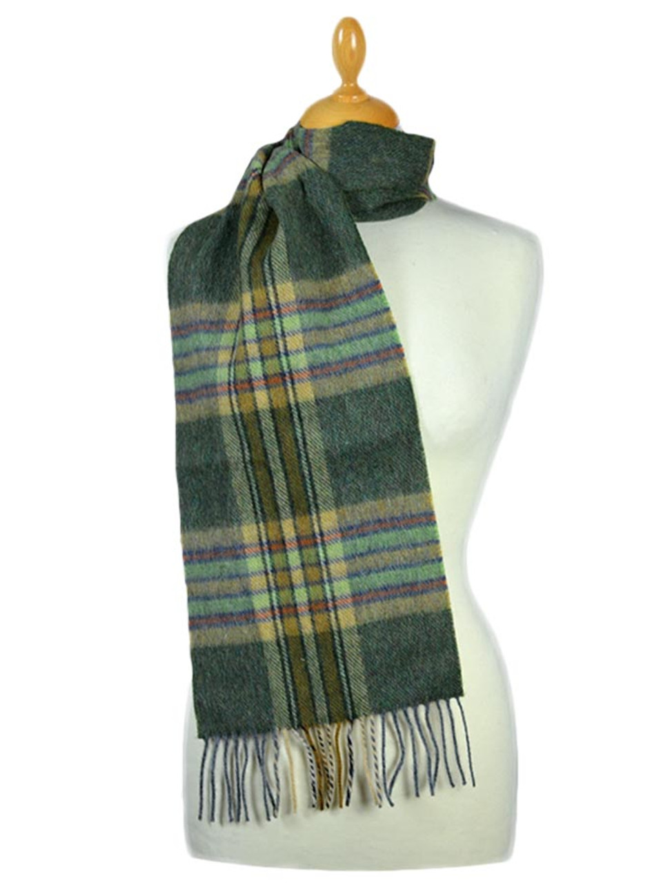 Olive Plaid lambswool scarf, men & women | Glenaran