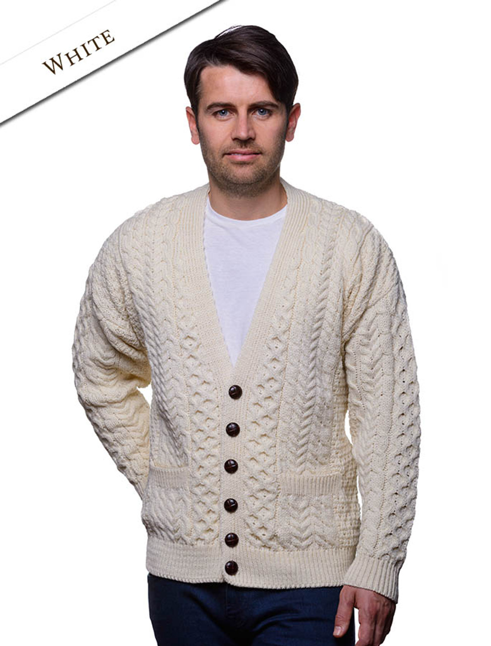 Merino Wool Aran V-Neck Cardigan | Glenaran