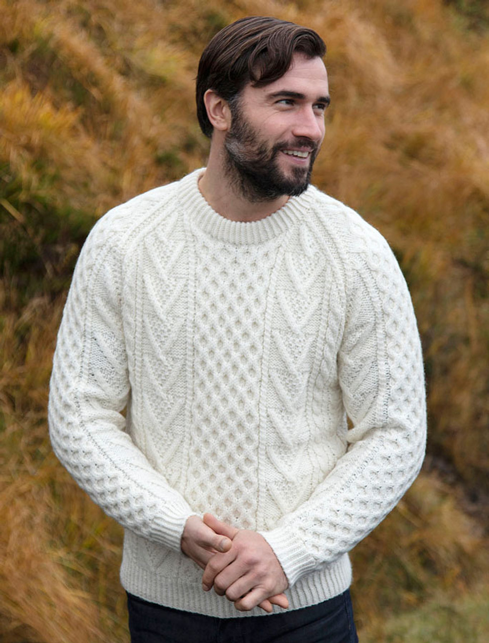 Mens Hand-knit Chevron Stitch Sweater