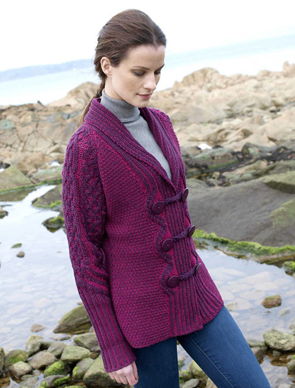 Shawl Neck Two-Tone Merino Cardigan