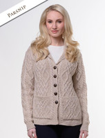 Revere Button Collar Aran Cardigan - Parsnip